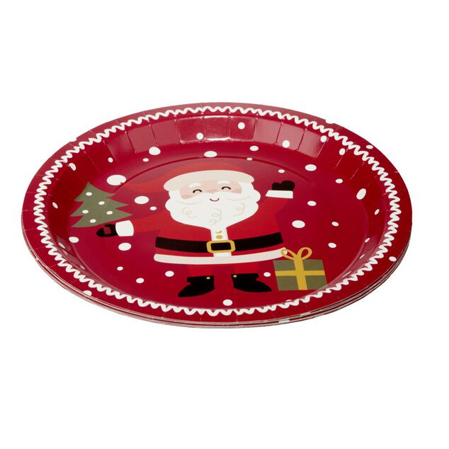 Assiette en carton X8 pcs imprim&eacute; P&egrave;re No&euml;l &Oslash;23XH1,5 cm rouge