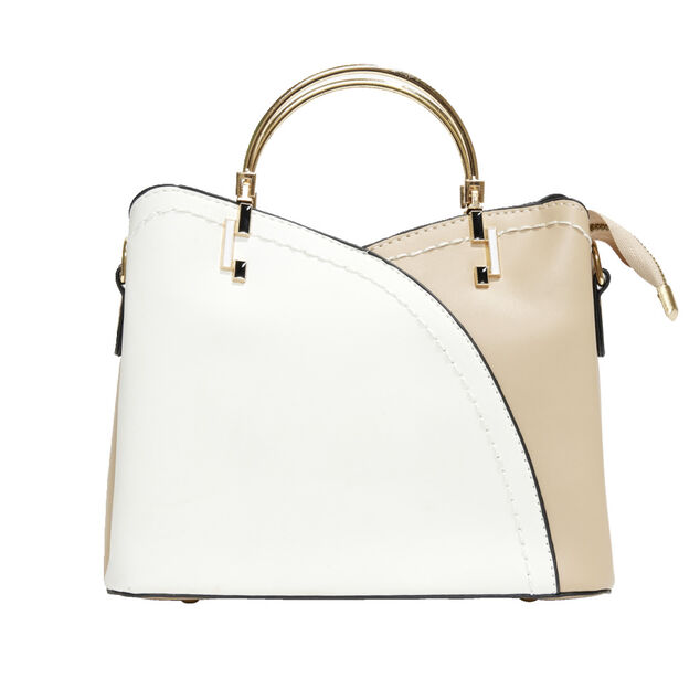 Sac &agrave; main simili bicolore anse dor&eacute; et bandouli&egrave;re 23x11xH19cm - 2 mod&egrave;les beige ou bleu