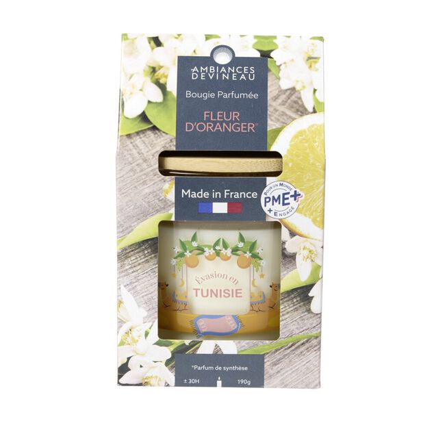 Bougie parfum&eacute;e Ambiances Devineau 2 m&egrave;ches Tunisie senteur fleur d'oranger 30H