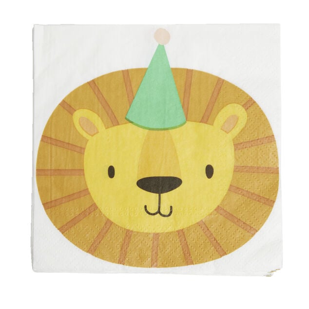 Lot de 16 serviettes motif lion papier 33x33cm