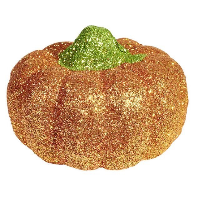 Citrouille paillet&eacute;e orange et vert Halloween x4