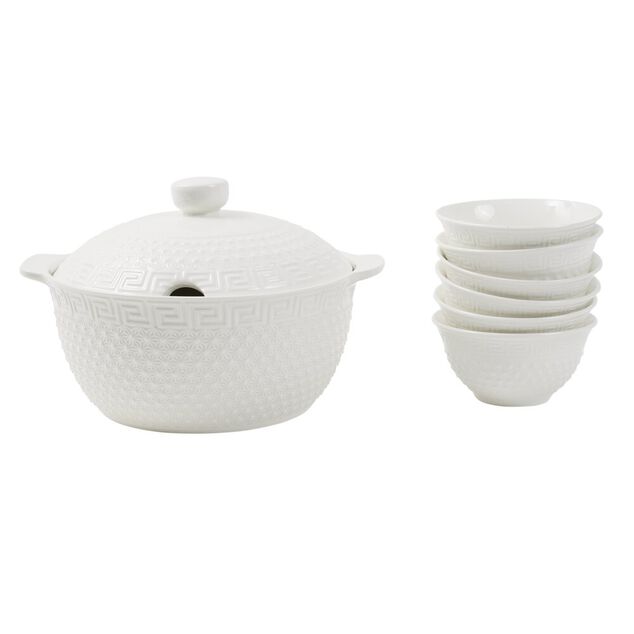 Service &agrave; soupe 9 pi&egrave;ces bols louche soupi&egrave;re porcelaine blanche