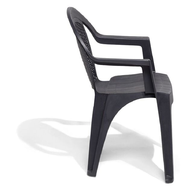 Fauteuil de jardin monobloc Viva plastique dossier tress&eacute; gris 53xP56xH80cm