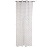 Voilage &agrave; oeillets blanc d&eacute;cor pompons rose 140x240 cm