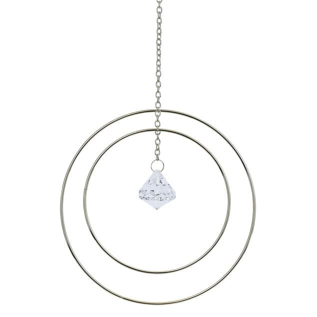 Attrape soleil m&eacute;tal dor&eacute; pendentif transparent 20x3xH70cm
