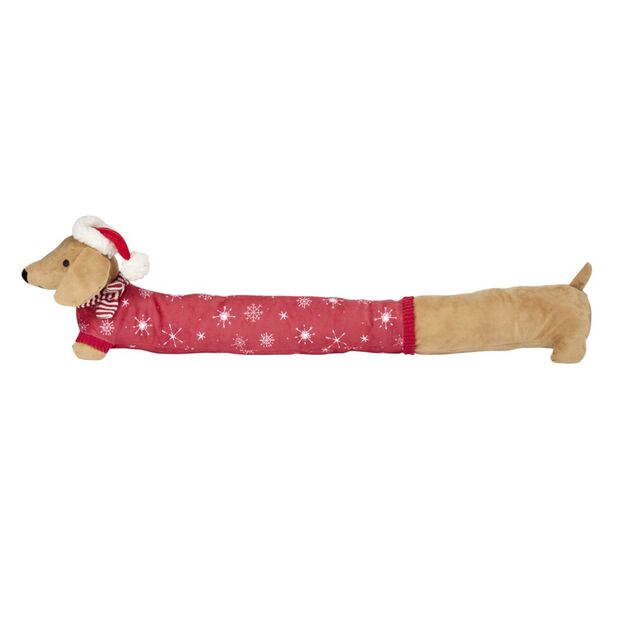 Boudin de porte teckel de No&euml;l polyester L90X12 cm (2 mod&egrave;les rouge ou vert)