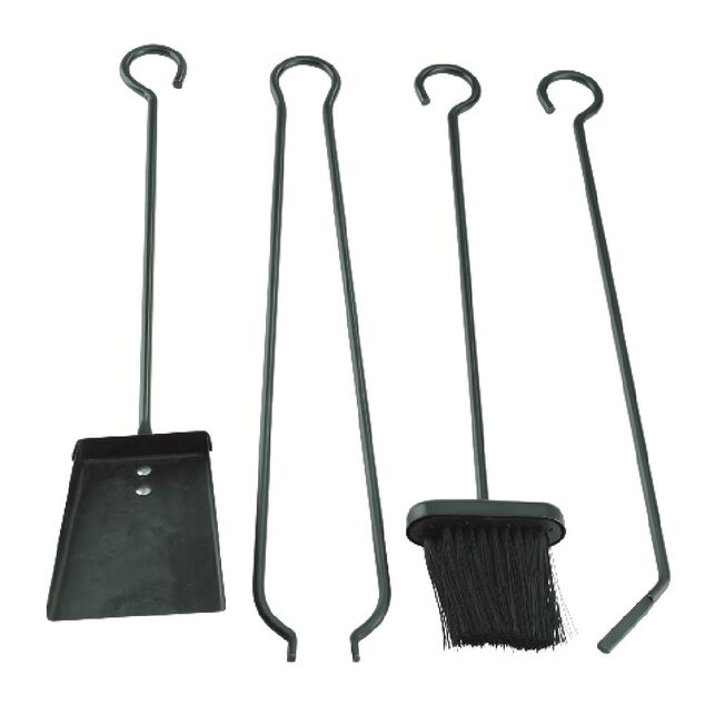Set cheminée 4 accessoires pelle balayette pince tisonnier métal