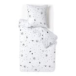 Parure de lit 1 personne 140x200cm motif lune &eacute;toile blanc