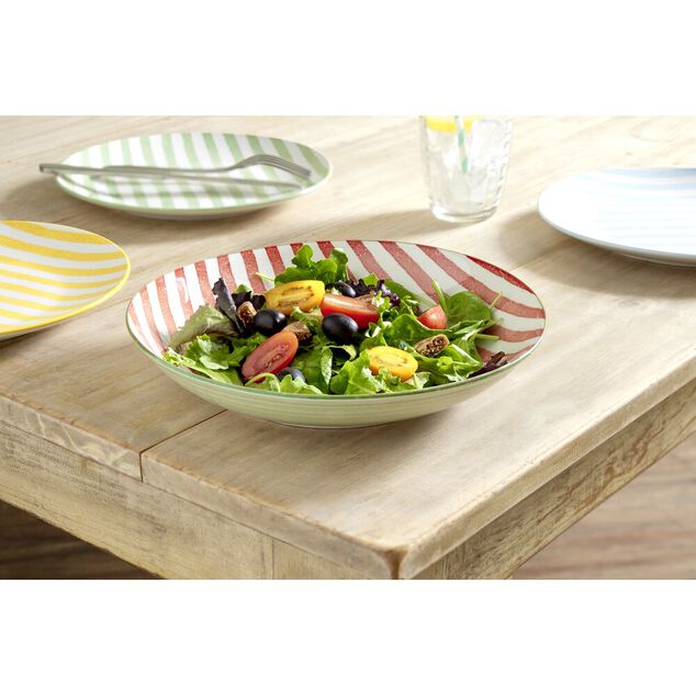 Saladier bas en porcelaine rayures jaunes et blanches Ø25,5xH4,6cm