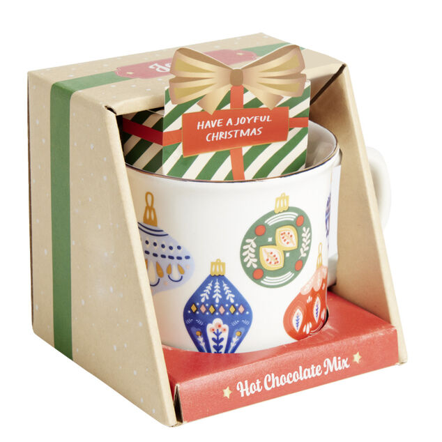 Ensemble mug No&euml;l avec sachet de chocolat chaud