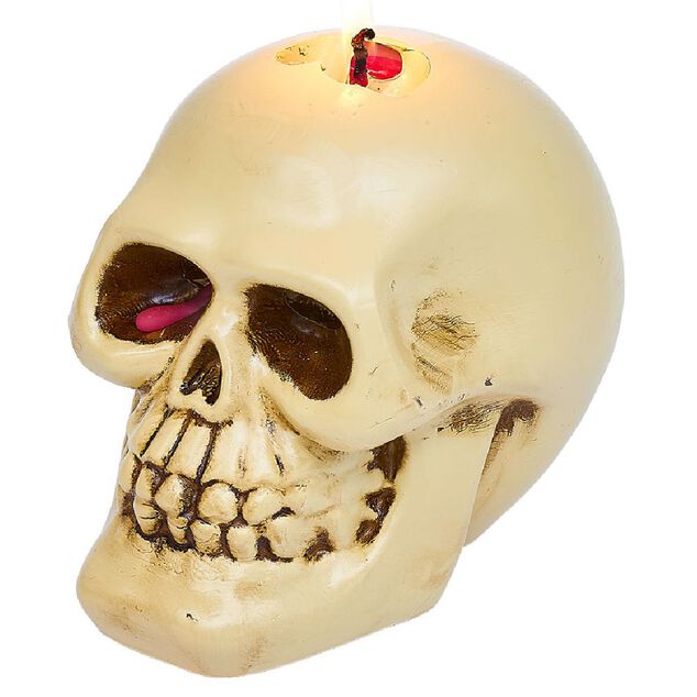 Bougie Halloween t&ecirc;te de mort beige