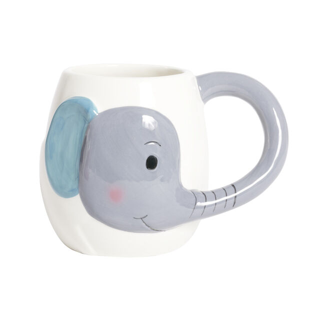 Mug &eacute;l&eacute;phant dolomite blanc et gris &Oslash;10xH10cm