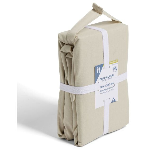 Drap housse 160x200cm polycoton beige
