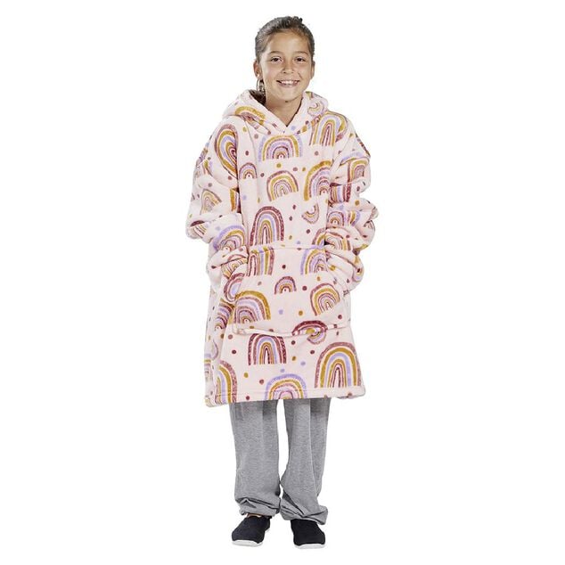 Pull plaid &agrave; capuche 63xH75cm - 2 mod&egrave;les arc-en-ciel ou dinosaure