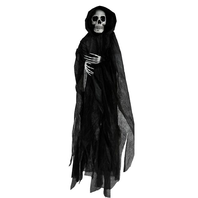D&eacute;coration Halloween XL t&ecirc;te de mort fant&ocirc;me &agrave; suspendre H100cm (2 mod&egrave;les)