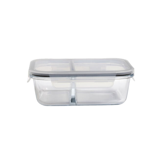 Bo&icirc;te alimentaire compartiment&eacute;e en verre avec couvercle plastique 1L