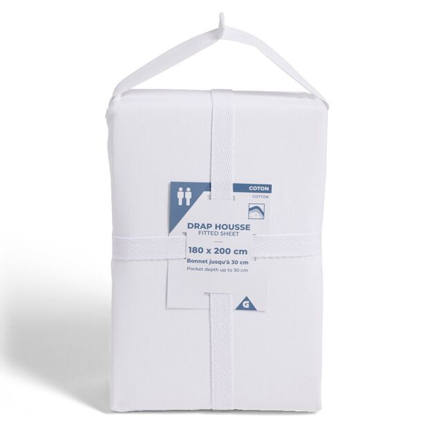 Drap housse 180x200cm 100% coton blanc