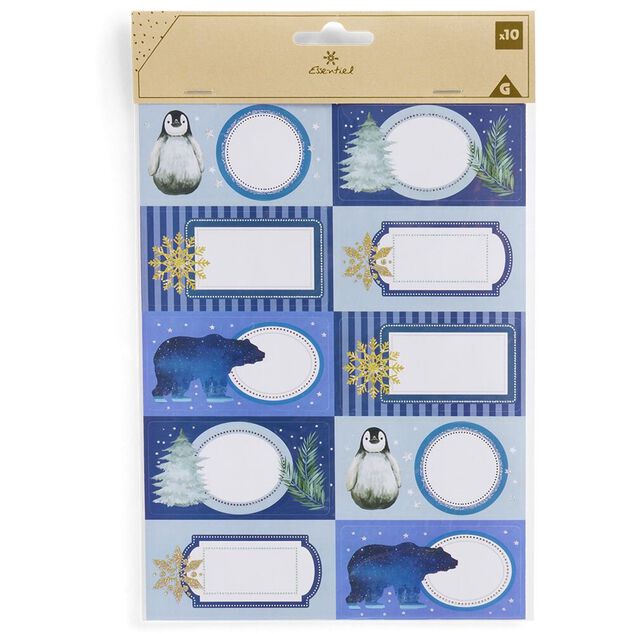 &Eacute;tiquette cadeau autocollante No&euml;l motif polaire 4x8cm x10