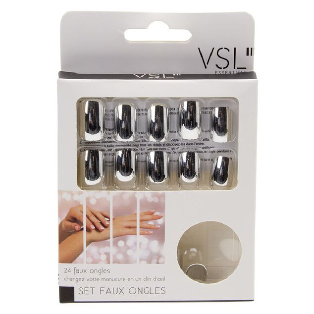 Kit de faux ongles en acrylique gris effet miroir