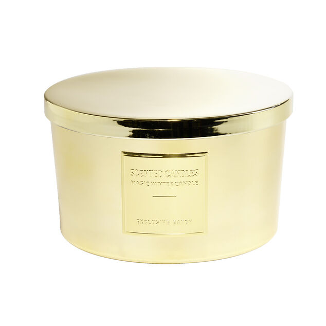 Bougie avec couvercle pot m&eacute;tallis&eacute; dor&eacute; senteur vanille bourbon 30H