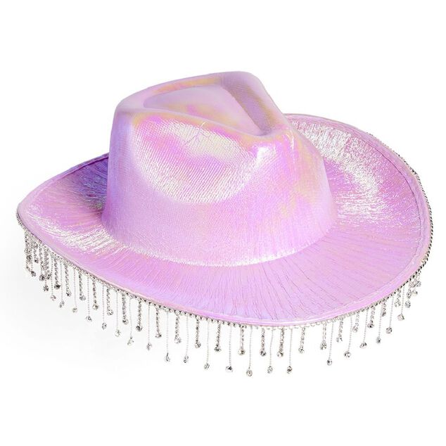 Chapeau de cowboy &agrave; franges rose ou blanc
