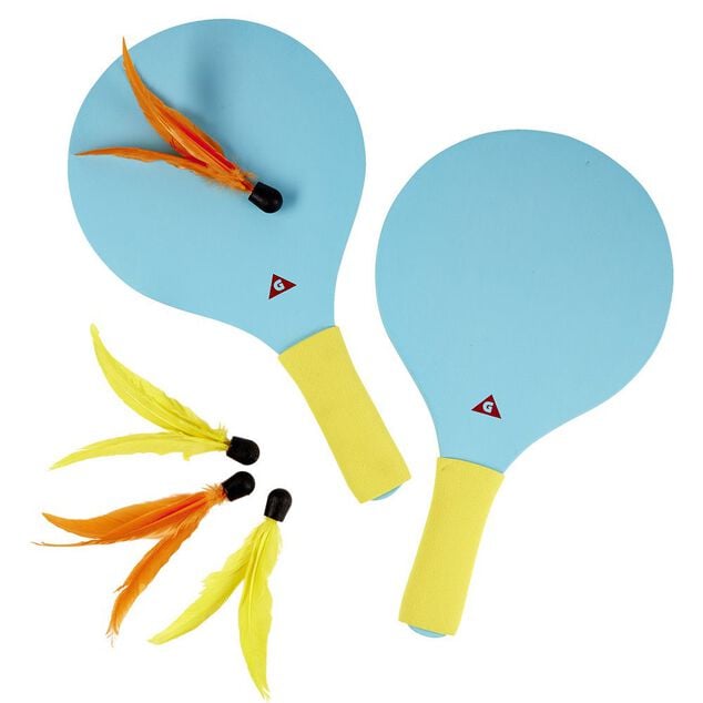 Jeu de raquette en bois avec poign&eacute;e renforc&eacute;e et volants