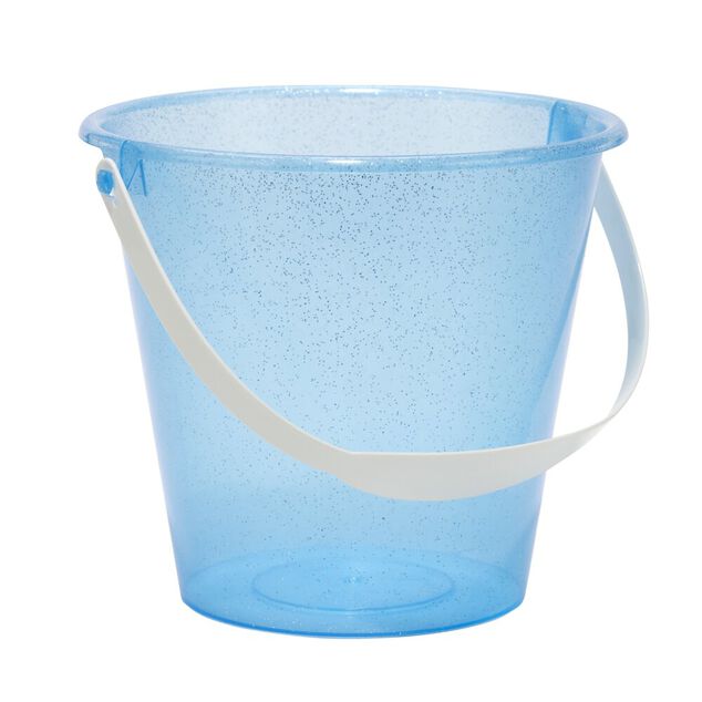 Seau de plage enfant plastique paillette 18x14xH15,5cm (4 mod&egrave;les)