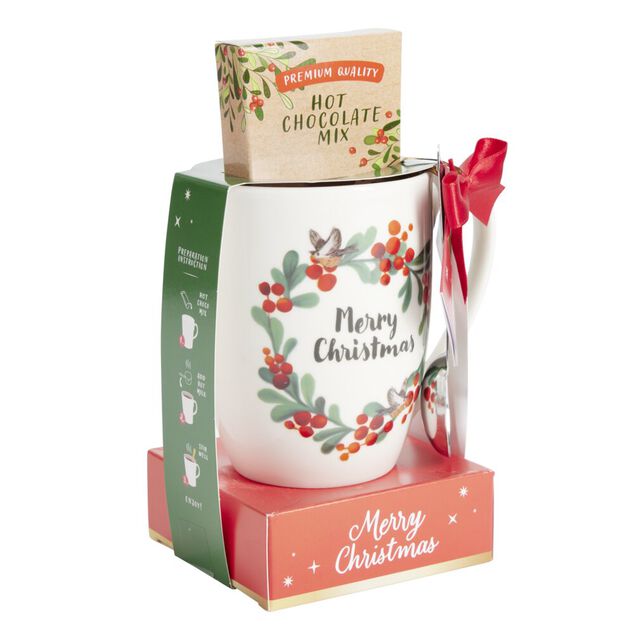 Coffret mug No&euml;l 330ml motif traditionnel avec biscuits (3 mod&egrave;les)