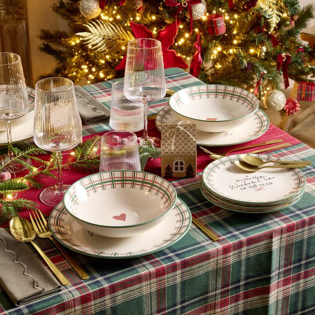 Assiete dessert imprim&eacute; No&euml;l contour motif jacquard fa&iuml;ence &Oslash;20 cm