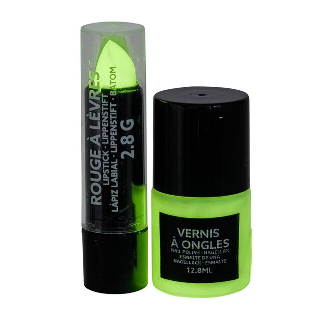 Vernis à ongles et rouge à lèvres phosphorécents verts
