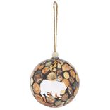 Boule de No&euml;l champ&ecirc;tre motif ours et rondin marron &Oslash;12cm