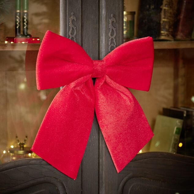 Noeud de Noël XL velours rouge à suspendre H. 40cm