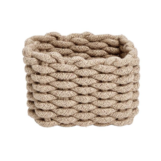 Pani&egrave;re salle de bain beige tress&eacute;e coton &agrave; poser 15x20xH15cm