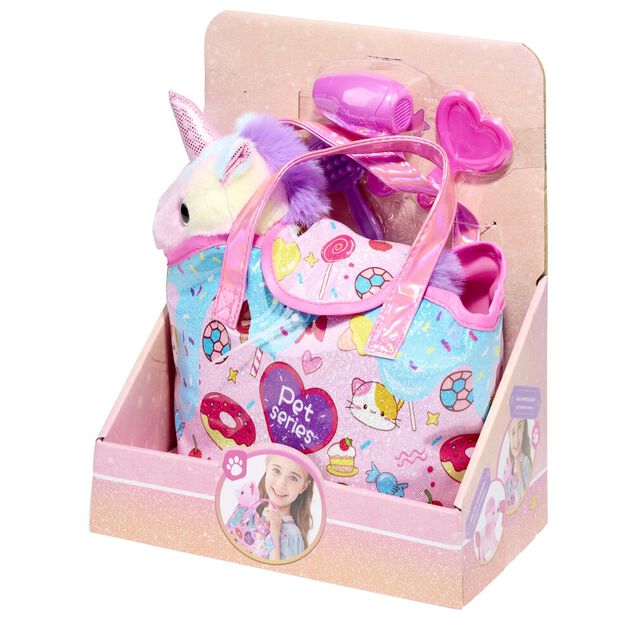 Sac &agrave; main enfant licorne peluche polyester rose 23,5x6xH27,5cm