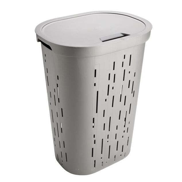 Coffre &agrave; linge 55L plastique gris 45x35xH60cm