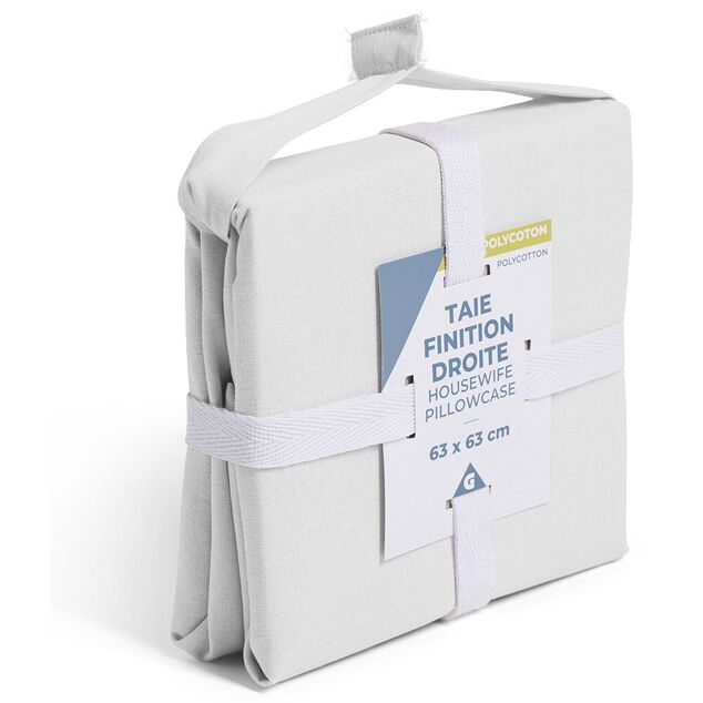 Taie d'oreiller 63x63cm polycoton finition droite blanc