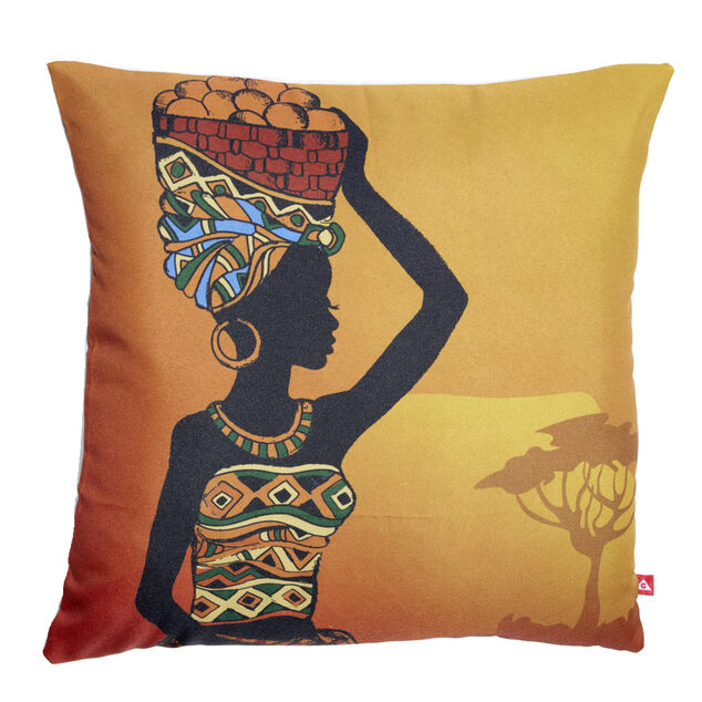 Housse coussin africaine 1 face imprim&eacute;e 1 face unie 45x45cm - 4 mod&egrave;les