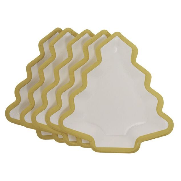 Lot de 10 assiettes carton Sapin blanc avec liser&eacute; dor&eacute;