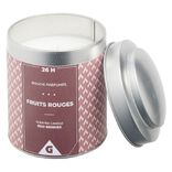 Bougie parfumée dans pot métal gris et rouge senteur fruits rouges 26H