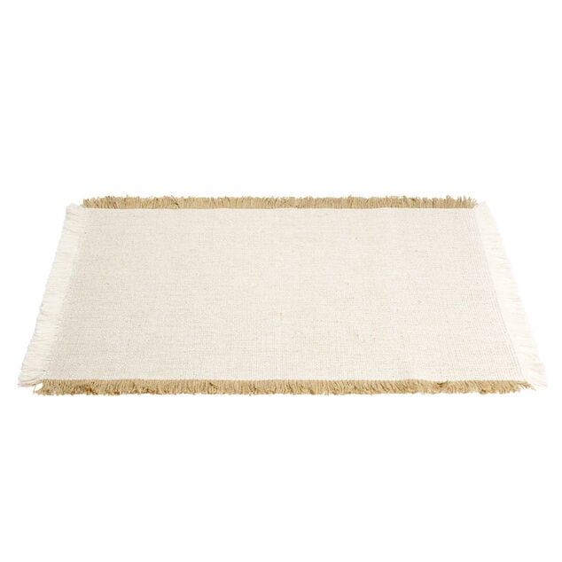 Set de table rectangulaire tissu beige et marron à frange