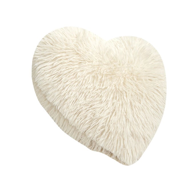 Coussin forme coeur fausse fourrure beige ou rose 42x42cm