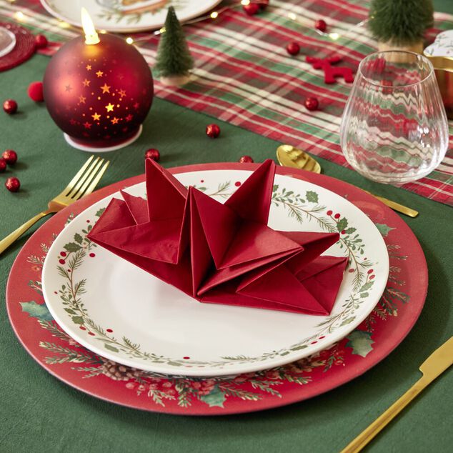 Sous assiette décor Noël plastique rouge et blanc Ø33cm