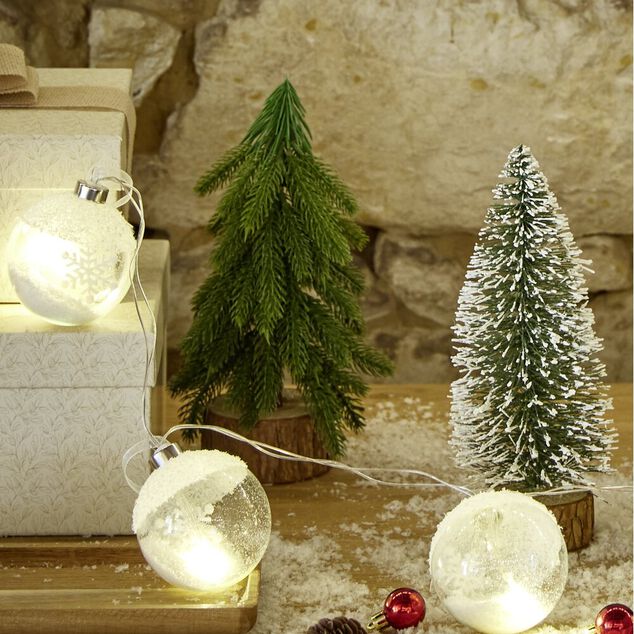 Guirlande de No&euml;l 6 boules en verre motif flocon de neige blanc 3m