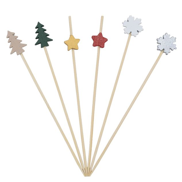 Pique ap&eacute;ritive X20 pcs en bambou L21X12X2 cm (3 designs assortis)