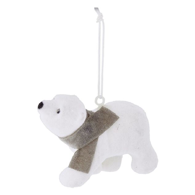 Ours blanc avec &eacute;charpe &agrave; suspendre 9x7xH5cm