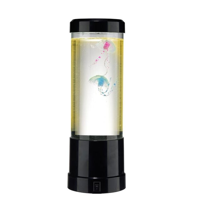 Lampe d&eacute;corative avec eau et m&eacute;duse USB-C plastique noir &Oslash;9xH26cm