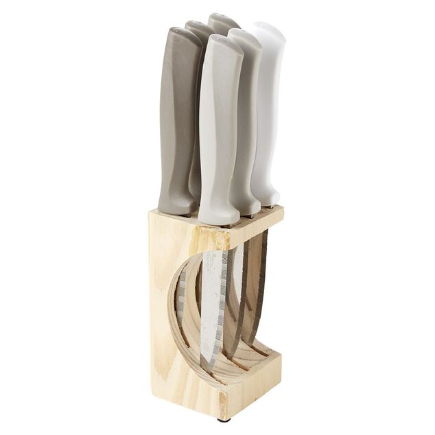 Coouteau &agrave; steak inox x6 et bloc en pin