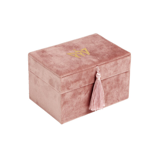 Boîte à bijoux revêtement velours rose 14x10xH8cm
