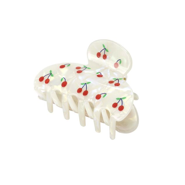 Pince crabe &agrave; cheveux motif cerise blanc et rouge