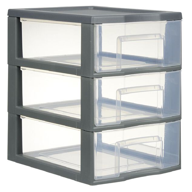 Tour de rangement A5 3 tiroirs grise et transparente 6 L